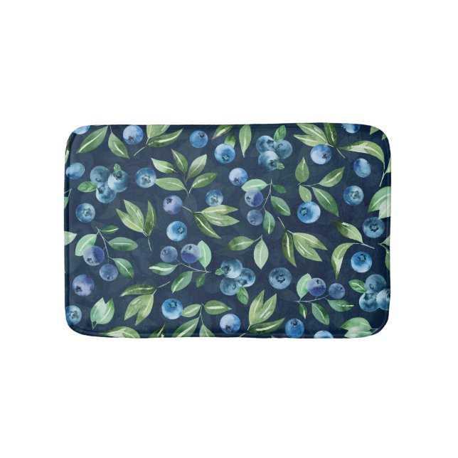 Watercolor Blueberry Dark Background Pattern Bath Mat (Front)