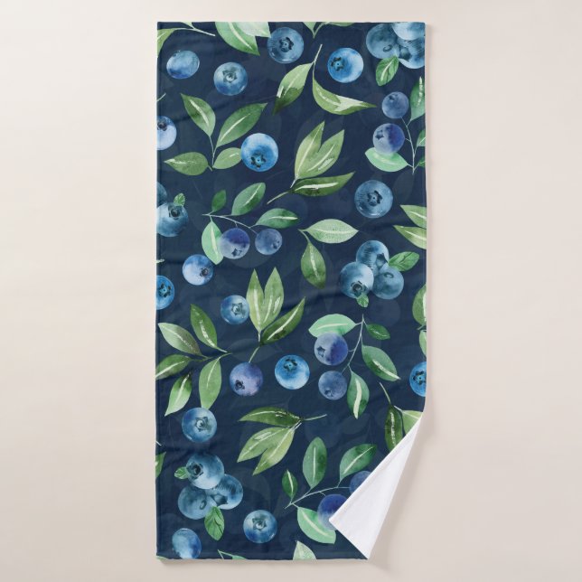 Watercolor Blueberry Dark Background Pattern Bath Towel (Bath Towel)