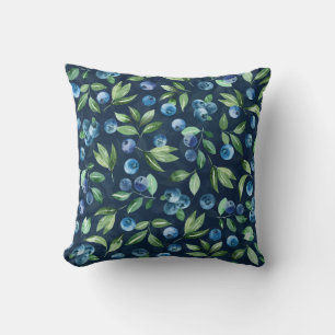 Watercolor Blueberry Dark Background Pattern Cushion