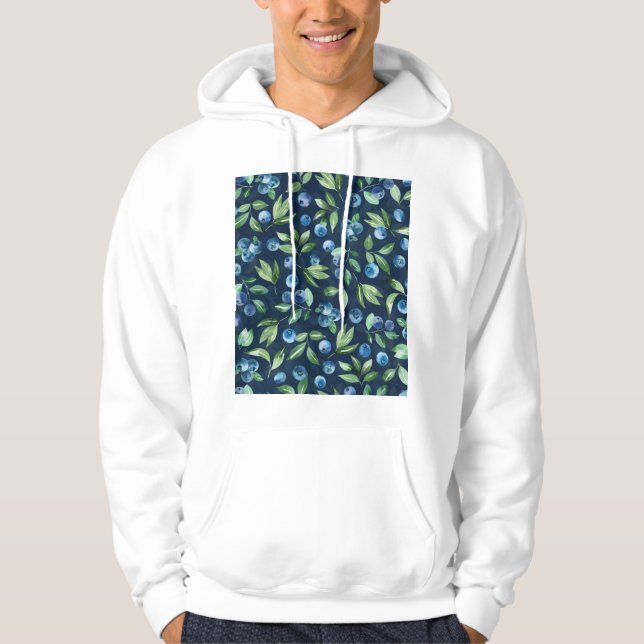 Watercolor Blueberry Dark Background Pattern Hoodie (Front)