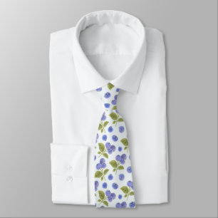 Watercolor Blueberry Fruit with Leaves Light Blue Tie
