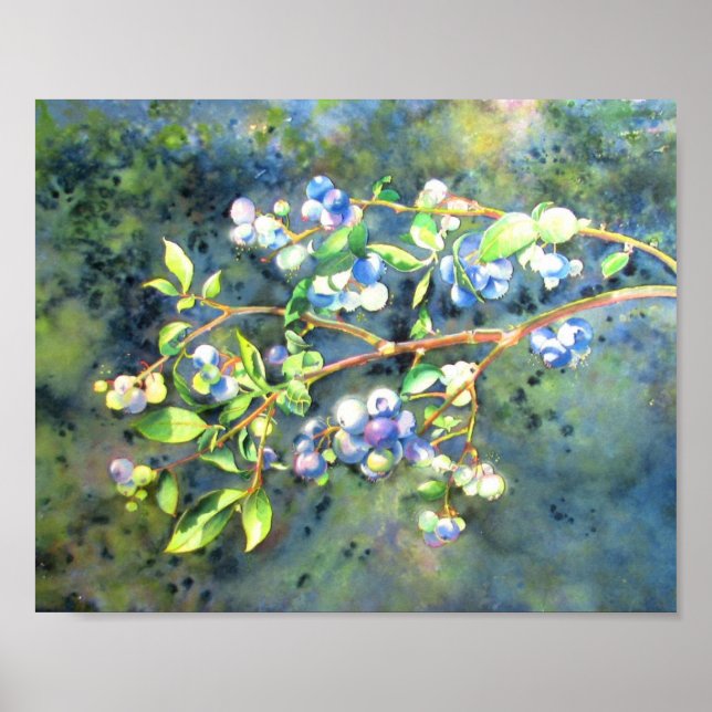 Watercolor blueberry painting poster (Front)