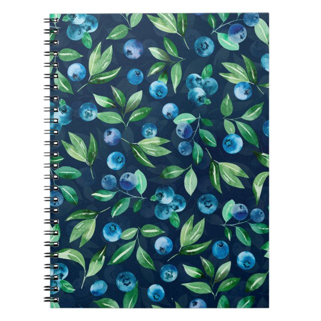 Watercolor blueberry seamless pattern, wild berrie notebook (Front)