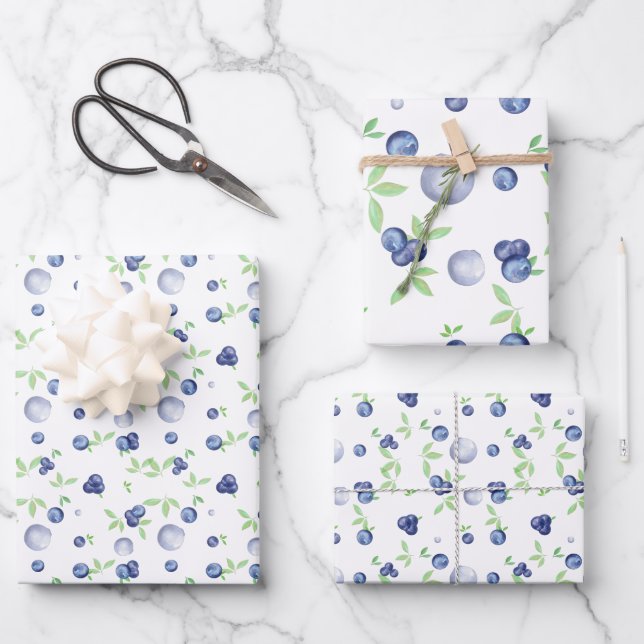 Watercolor Blueberry Wrapping Paper Sheet (Front)
