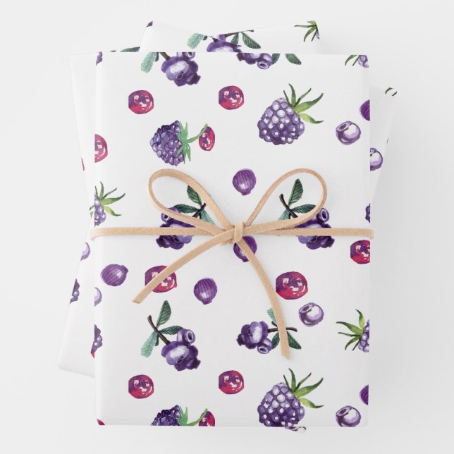Watercolor Blueberry Wrapping Paper Sheet (In situ)