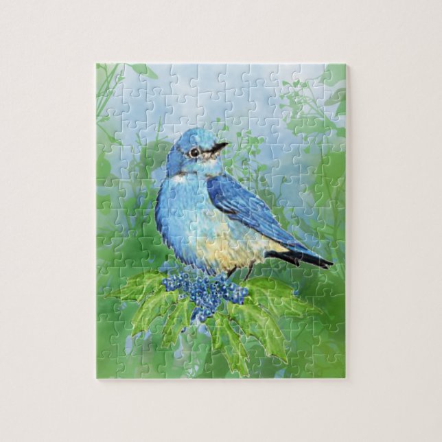 Watercolor Bluebird Bird Nature Art Jigsaw Puzzle (Vertical)