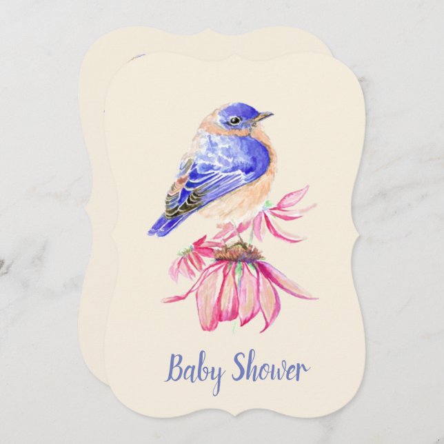 Watercolor Bluebird Boy or Girl Baby Shower Invitation (Front/Back)