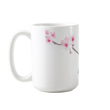 Watercolor bluebird cherry blossom coffee mug