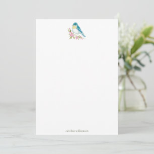 Watercolor Bluebird Floral Personalised Stationery Card