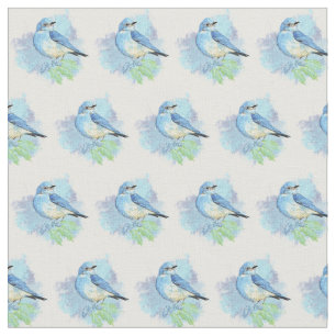 Watercolor Bluebird Garden Bird Art Fabric