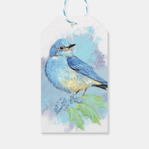 Watercolor Bluebird Garden Bird Art Gift Tags