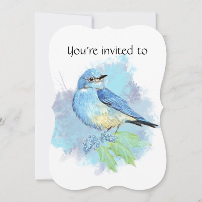 Watercolor Bluebird Garden Bird Art Invitation (Front)