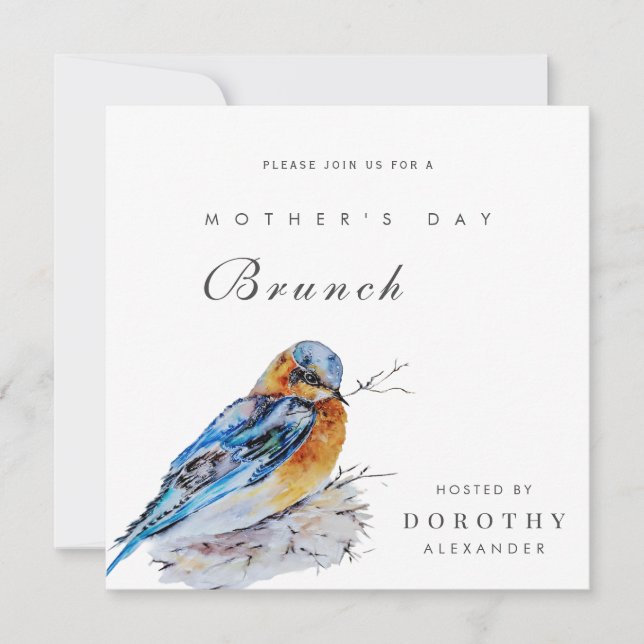 Watercolor Bluebird Mother's Day Brunch Invitation (Front)