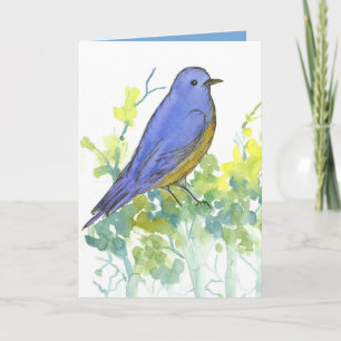 Watercolor Bluebird Sagebrush Happy Birthday Card