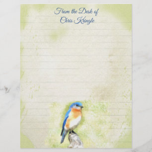 Watercolor Bluebird Stationery Custom Letterhead