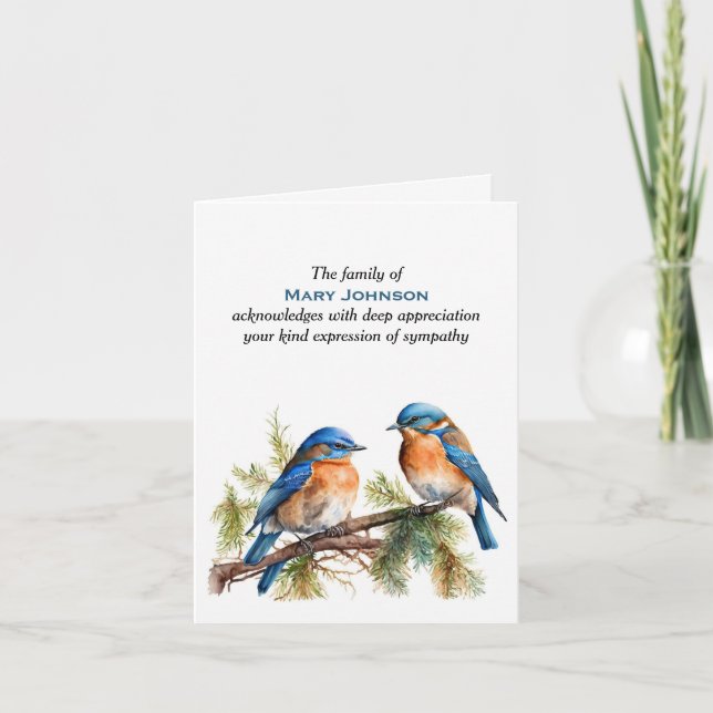 Watercolor Bluebirds Sympathy Thank You Card (Front)
