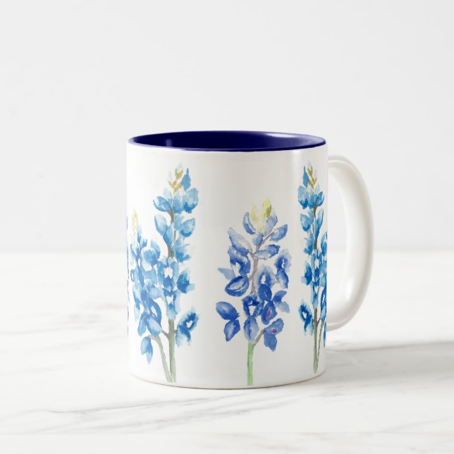 Watercolor Bluebonnet Flowers Two-Tone Coffee Mug (Front Right)