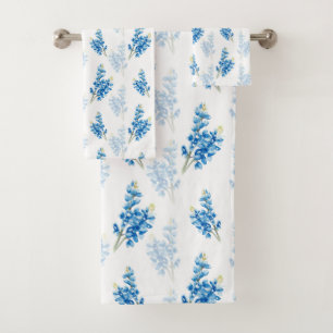 Watercolor Bluebonnet Pattern Bath Towel Set
