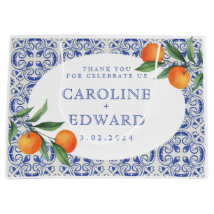 Watercolor Bluetile Mediterranean Wedding Large Gift Bag