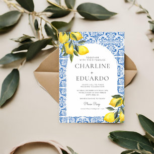 Watercolor Bluetile Mediterranean Wedding QR Code Invitation