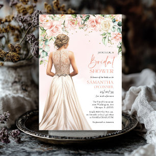 Watercolor blush and cream roses eucalyptus gold invitation