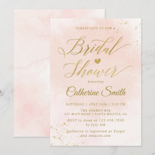 Watercolor Blush and Gold Bridal Shower Invitation