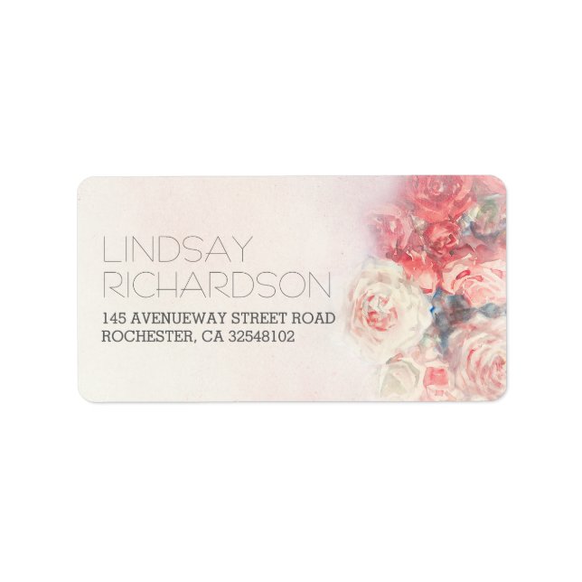 Watercolor Blush and Pink Roses Wedding Label (Front)