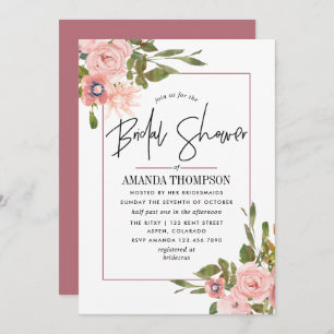 Watercolor Blush and Rose Gold Bridal Shower Invitation