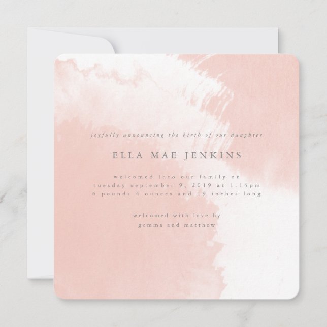 watercolor blush birth announcement (Front)