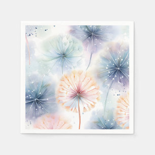 Watercolor Blush Blue Dandelions Floral Pattern Napkin