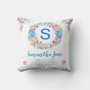 Watercolor Blush & Blue Flowers Wreath Baby  Cushion