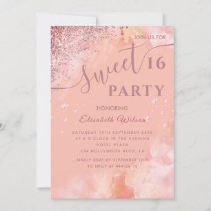 Watercolor blush diamond luxury rose gold sweet 16 invitation