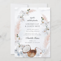 Watercolor Blush Floral Beach Dusty Blue Wedding