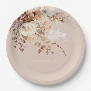 Watercolor Blush Floral Bridal Shower Wedding Paper Plate
