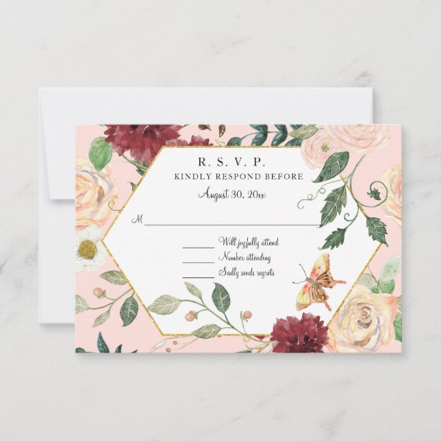 Watercolor Blush Floral Modern Rustic Elegant RSVP (Front)