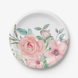 Watercolor Blush Floral Paper Plate