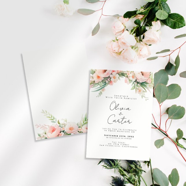 Watercolor Blush Floral Wedding Invitation (Creator Uploaded)