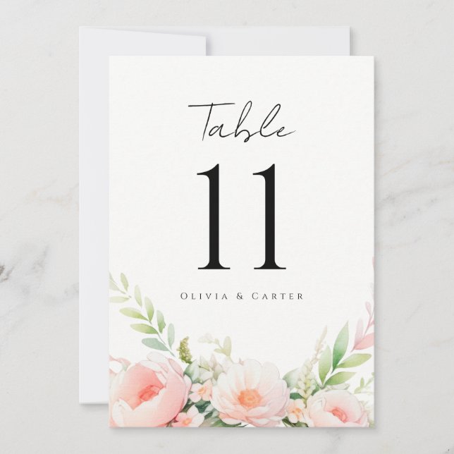 Watercolor Blush Floral Wedding Table Numbers (Front)