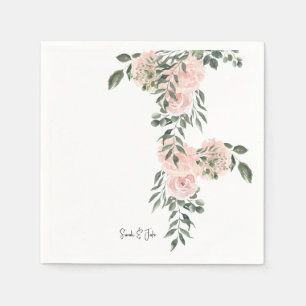 Watercolor Blush Floral White Wedding Cocktail Napkin