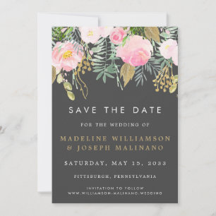 Watercolor Blush & Gold Floral Photo Save the Date