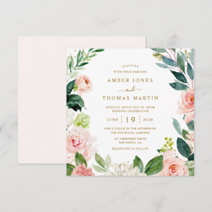 Watercolor Blush Gold Floral Wedding Invitation