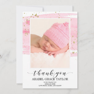 Watercolor Blush & Gold Photo Thank You Card