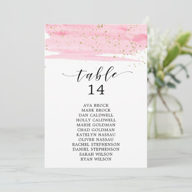 Watercolor Blush & Gold Table Number Seating Chart (Standing Front)