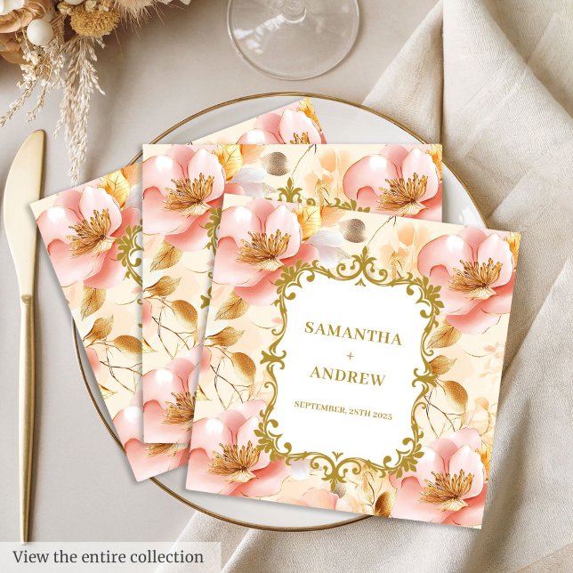 Watercolor Blush Gold Wedding Napkins (Watercolor Blush Gold Wedding Napkins)