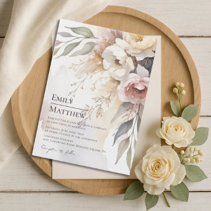 Watercolor Blush & Ivory Floral Wedding Invitation
