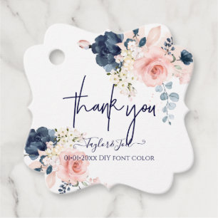 Watercolor Blush Navy Blue Roses Thank You Script Favour Tags