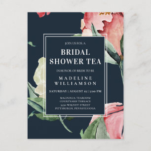 Watercolor Blush Navy  Floral Bridal Shower Tea  Postcard