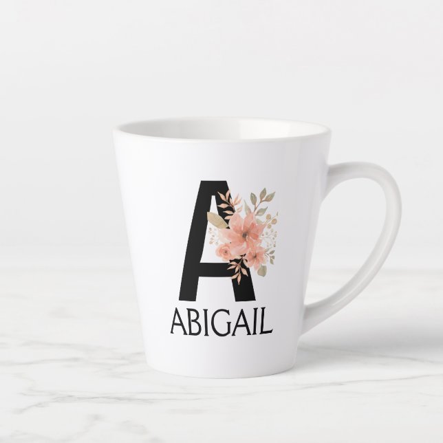 Watercolor Blush Pastel Pink Monogram with Name Latte Mug (Right)