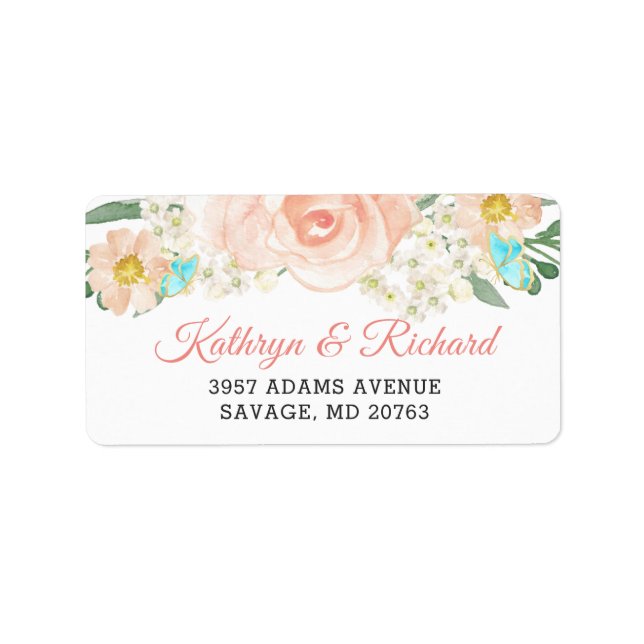 Watercolor Blush Peach Blossom Floral Address Label (Front)
