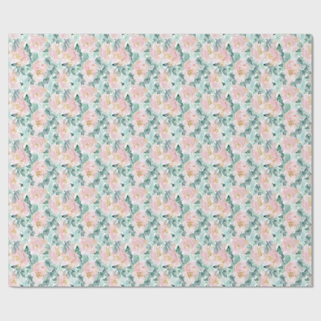 Watercolor Blush Peonies Wrapping Paper (Flat)